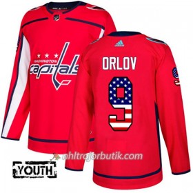 Barn Ishockey Washington Capitals Tröja Dmitry Orlov 9 Adidas 2017-2018 Röd USA Flag Fashion Authentic